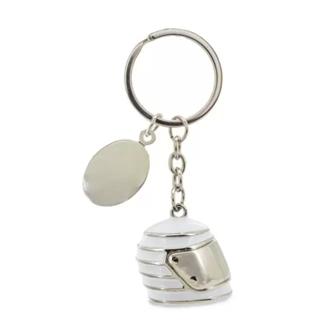 PORTE CLE EN METAL PERSONNALISABLE 'METALO CASQUE' - blanc
