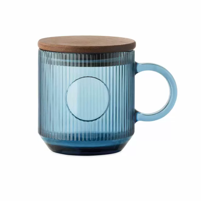 MUG VERRE NERVUREE 300ML PERSONNALISABLE 'VIVIANE' - bleu transparent