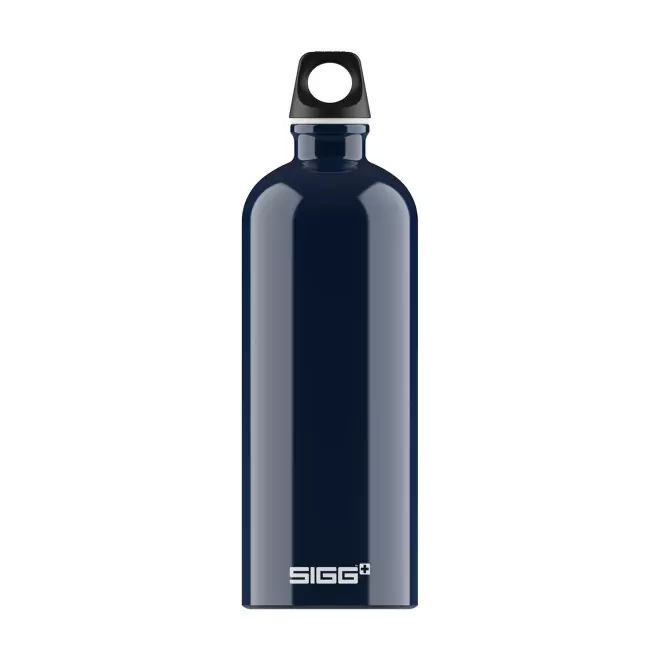GOURDE EN ALUMINIUM SIGG 1L PERSONNALISABLE 'TRAVELLER' - bleu marine brillant
