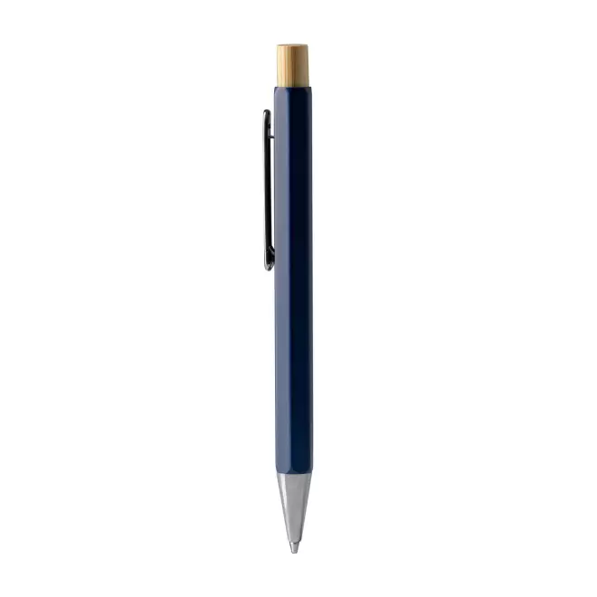 STYLO HEXAGONAL  EN METAL ET BAMBOU PUBLICITAIRE 'CONI' - bleu marine