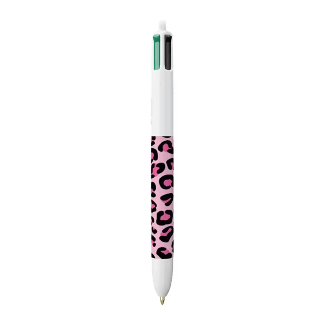 STYLO BIC® PERSONNALISABLE '4 COULEURS ANIMAL' - léopard rose