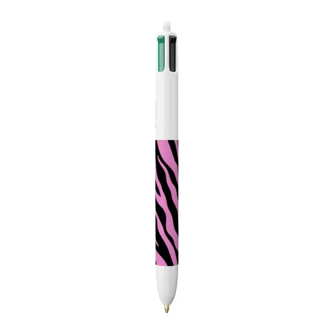 STYLO BIC® PERSONNALISABLE '4 COULEURS ANIMAL' - zèbre rose
