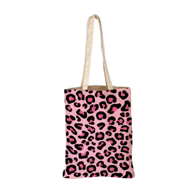 TOTE BAG IMPRESSION LEOPARD PERSONNALISABLE 'TICTOC' - rose