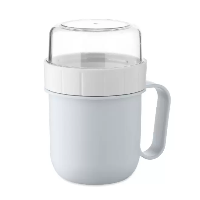 MUG EN PP AVEC COMPARTIMENT 450ML PERSONNALISABLE 'MOUSLI' - bleu clair