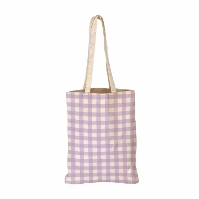 TOTE BAG IMPRESSION VICHY PERSONNALISABLE 'TICTOC' - lavande