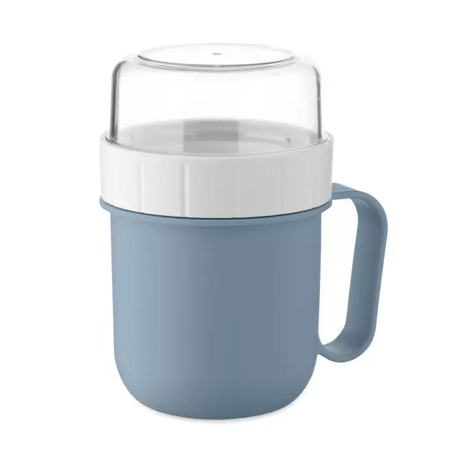 MUG EN PP AVEC COMPARTIMENT 450ML PERSONNALISABLE 'MOUSLI' - bleu petrole