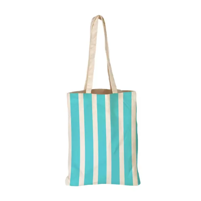 TOTE BAG IMPRESSION PETITE RAYURE PERSONNALISABLE 'TICTOC' - turquoise