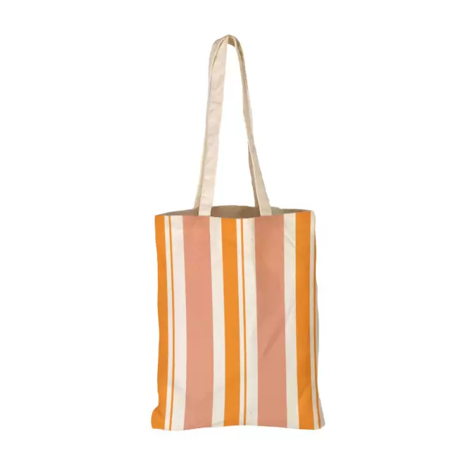 TOTE BAG IMPRESSION GRANDE RAYURE PERSONNALISABLE 'TICTOC' - orange/corail/beige
