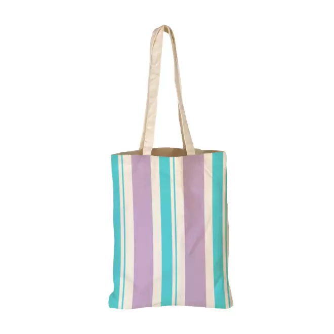 TOTE BAG IMPRESSION GRANDE RAYURE PERSONNALISABLE 'TICTOC' - turquoise/lavande/beige
