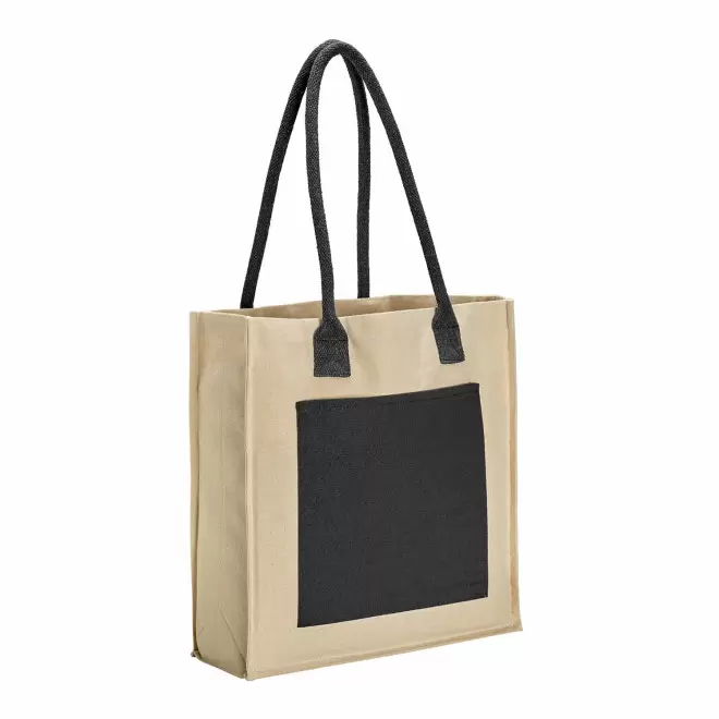 SAC SHOPPING SOUFFLET PERSONNALISABLE 'CONTRO' - naturel/noir