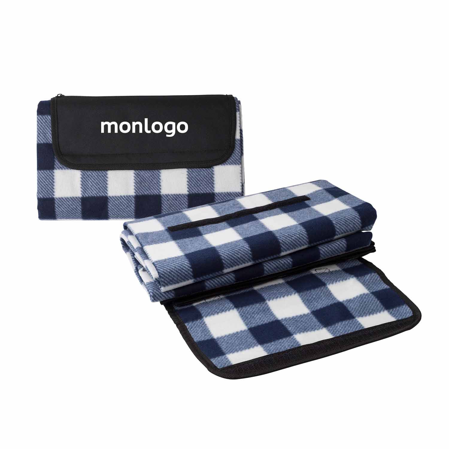 Grande Couverture De Pique-nique – 80x80 Pouces, 3 Couches, Imperméable Et Pliable – Bleu/blanc
