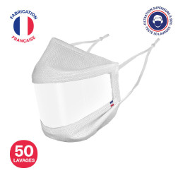 MASQUE UNS1 PUBLICITAIRE - MASQUE TRANSPARENT GRAND PUBLIC FILTRATION SUPÉRIEURE À 94% - 50 LAVAGES 'SMILY'