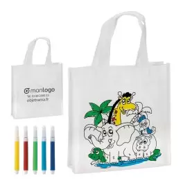SAC À COLORIER PERSONNALISABLE AVEC 5 FEUTRES 'KIDBAG'