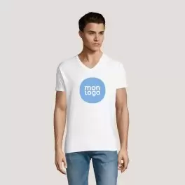 TEE SHIRT BLANC HOMME PUBLICITAIRE COL V 'IMPERIAL V'