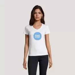 TEE SHIRT BLANC FEMME PUBLICITAIRE COL V 'IMPERIAL V'