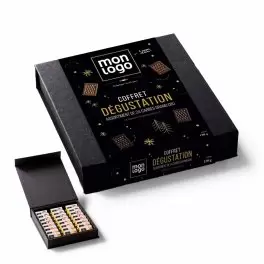 COFFRET PERSONNALISÉ DE 24 CARRÉS DE CHOCOLAT 5G ASSORTIS LPCC® 'DÉGUSTATION'