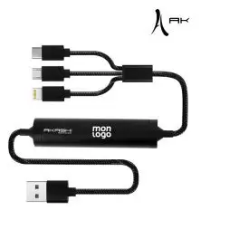 CÂBLE USB PERSONNALISÉ 3 EN 1 AVEC BATTERIE DE SECOURS AKASHI® 'CONNEXIO'