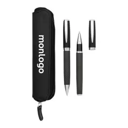 PARURE DE STYLO PERSONNALISABLE BILLE ET ROLLER 'CARBON'