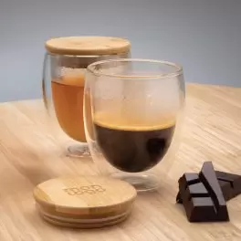VERRE PERSONNALISÉ EN BOROSILICATE AVEC COUVERCLE BAMBOU 'DALU'