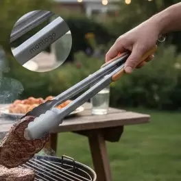PINCE A BARBECUE ACIER ET BAMBOU PERSONNALISABLE 'CHIPO'