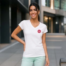 TEE SHIRT COL V FEMME BLANC PERSONNALISABLE 'VICTORIA'