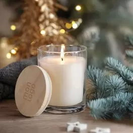 BOUGIE PUBLICITAIRE PARFUMÉE COUVERCLE BAMBOU 'BANILA'