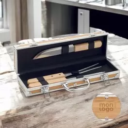 COFFRET BBQ 3 USTENSILES PERSONNALISE 'MALAWI BOIS'
