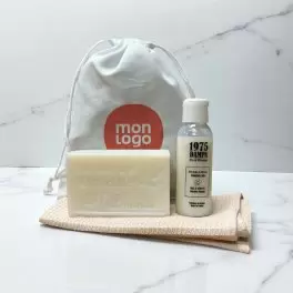 COFFRET PERSONNALISE SAVON ET TORCHON 'OLIVIA SOIN'
