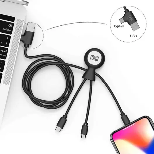 CÂBLE DE CHARGE PUBLICITAIRE MULTI CONNECTEURS XOOPAR® 'MR BIO LONG'