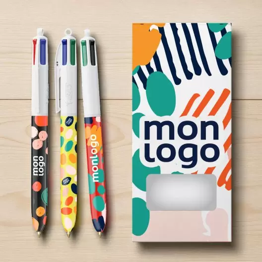 PACK PERSONNALISABLE 3 STYLOS 4 COULEURS BIC® 'STYLBOX'