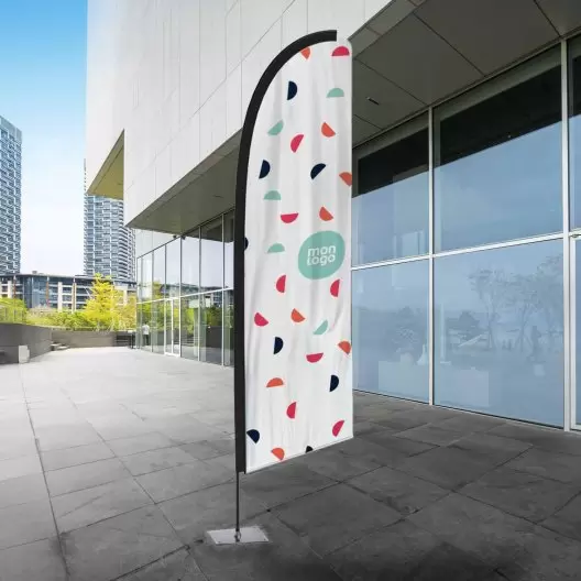 DRAPEAU PUBLICITAIRE ORIFLAMME PLUME + PLAQUE ACIER 'DRAPUS'