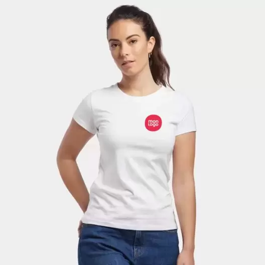 TEE SHIRT PERSONNALISÉ BLANC FEMME BIO 180 GR/M² LES FILOSOPHES® 'DESCARTES' 