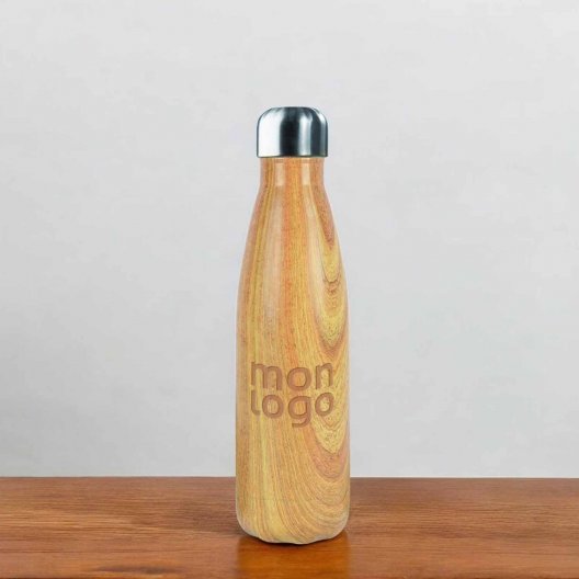 BOUTEILLE ISOTHERME PUBLICITAIRE EN INOX 500ML 'ASTRIO WOOD'