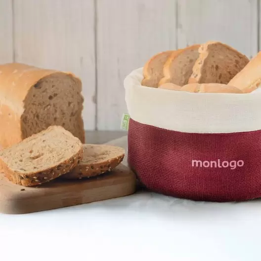 PANIERE A PAIN EN COTON ET JUTE PERSONNALISEE 'PRUPRUNE'