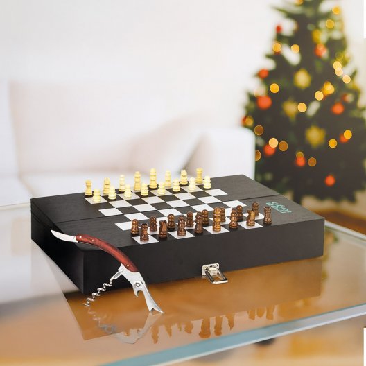 COFFRET A VIN AVEC JEUX ECHECS PERSONNALISABLE 'PION'