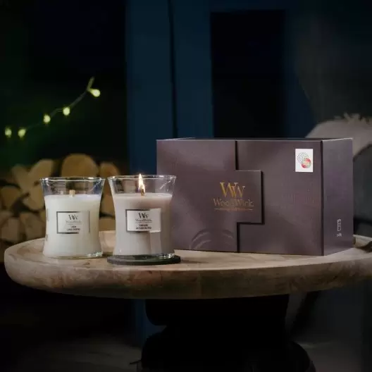 COFFRET 2 BOUGIES MECHE BOIS PERSONNALISABLE 'WOODWICK'
