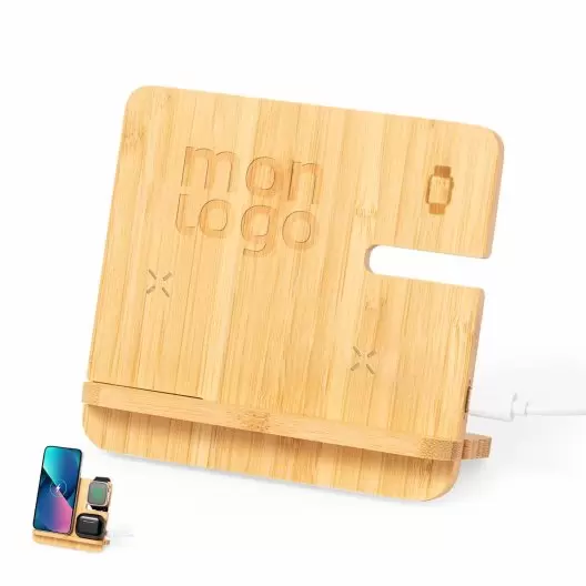 SUPPORT MULTICHARGE 15W EN BAMBOU PERSONNALISABLE 'RINGOU'