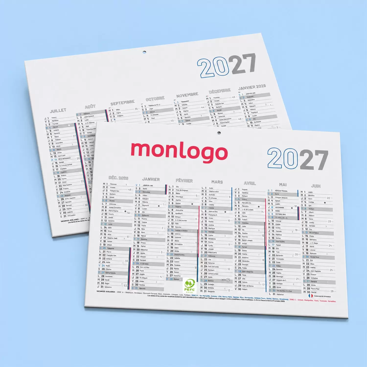 MINI CALENDRIER BANCAIRE PERSONNALISABLE RIGIDE 27x20,8CM 'CALENDY'