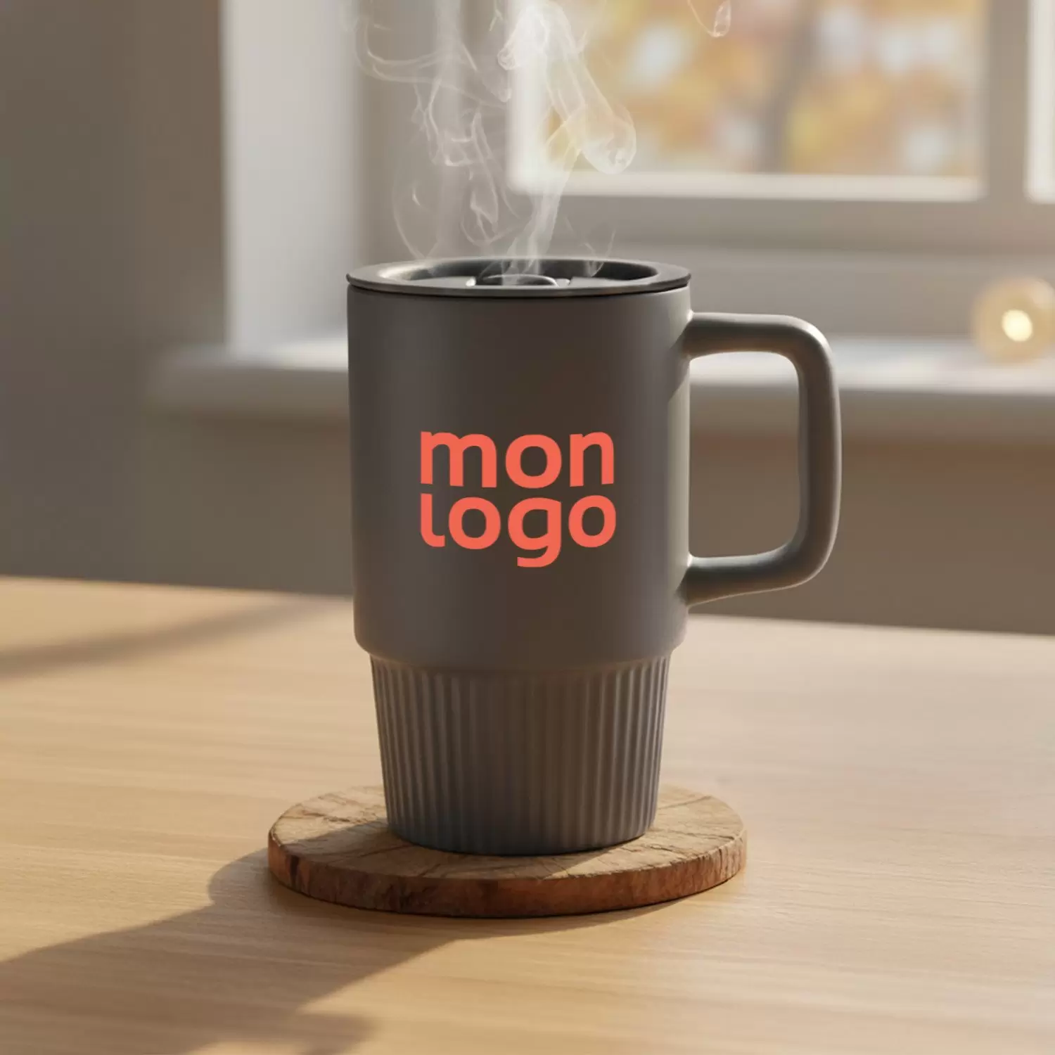 MUG CERAMIQUE AVEC COUVERCLE 420ML PERSONNALISABLE 'VIAA' 