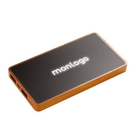 BATTERIE DE SECOURS 5000 MAH SCX® PERSONNALISÉE ANTIBACTÉRIENNE EN BOIS AVEC LOGO LUMINEUX 'CHEDI'