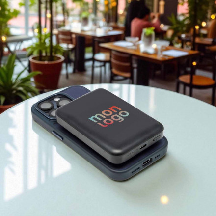 BATTERIE DE SECOURS PUBLICITAIRE AVEC CHARGEUR INDUCTION 10 000 MAH AKASHI®  'GOMER'