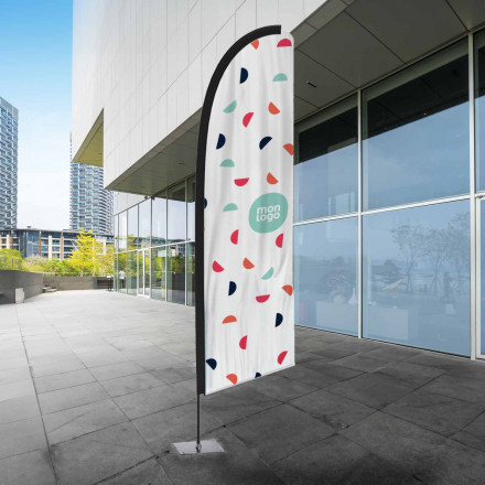 DRAPEAU PUBLICITAIRE ORIFLAMME PLUME + PLAQUE ACIER 'DRAPUS'