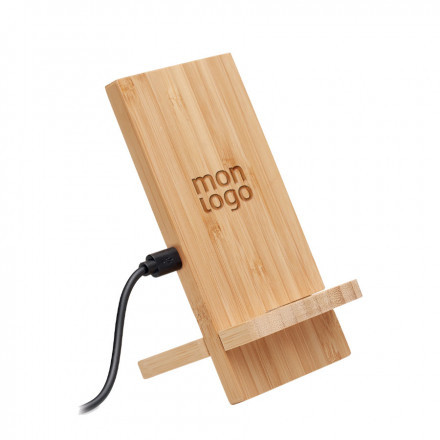 SUPPORT DE TÉLÉPHONE AVEC CHARGEUR SANS FIL PERSONNALISÉ EN BAMBOU 'CHIAZI'
