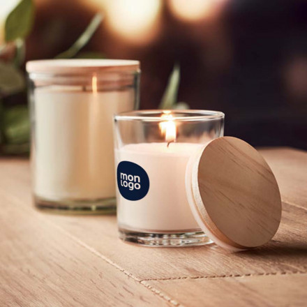 BOUGIE PUBLICITAIRE PARFUMÉE COUVERCLE BAMBOU 'BANILA'