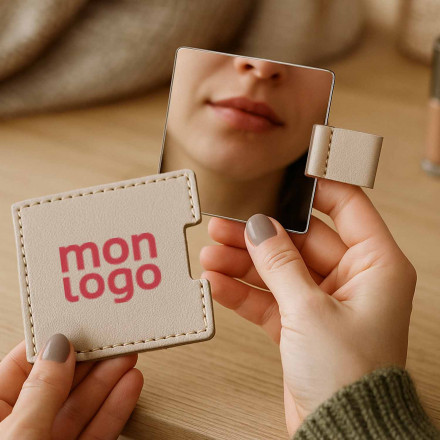 MIROIR EN ACIER AVEC POCHETTE PERSONNALISABLE 'RUFLET'
