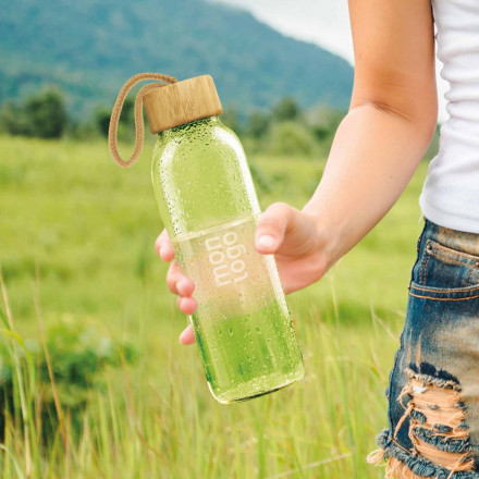BOUTEILLE PERSONNALISABLE EN VERRE ET BAMBOU 500ML 'CULOA'