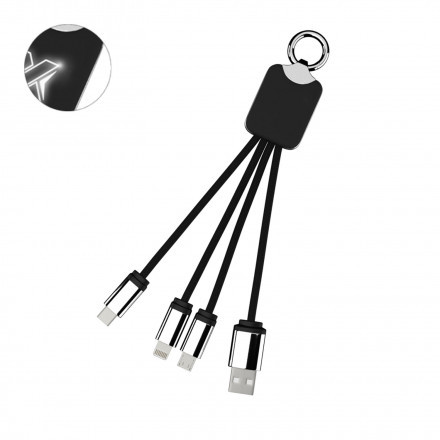 CÂBLE DE CHARGE 3 EN 1 SCX® LOGO LUMINEUX 'ANAT' - noir/blanc