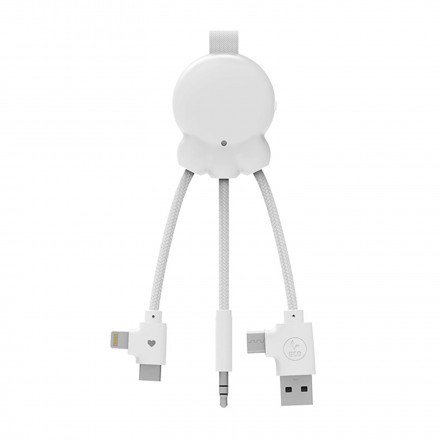 CABLE DE CHARGE 2 EN 1 PERSONNALISABLE 'OCTOPUS BT' XOOPAR® - blanc