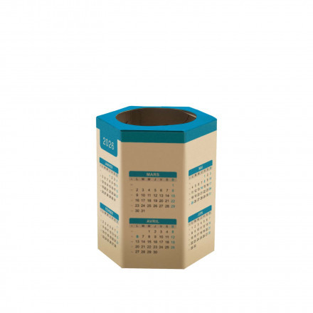 POT A CRAYONS CALENDRIER PERSONNALISABLE 'ECOPOT DATE' - bleu