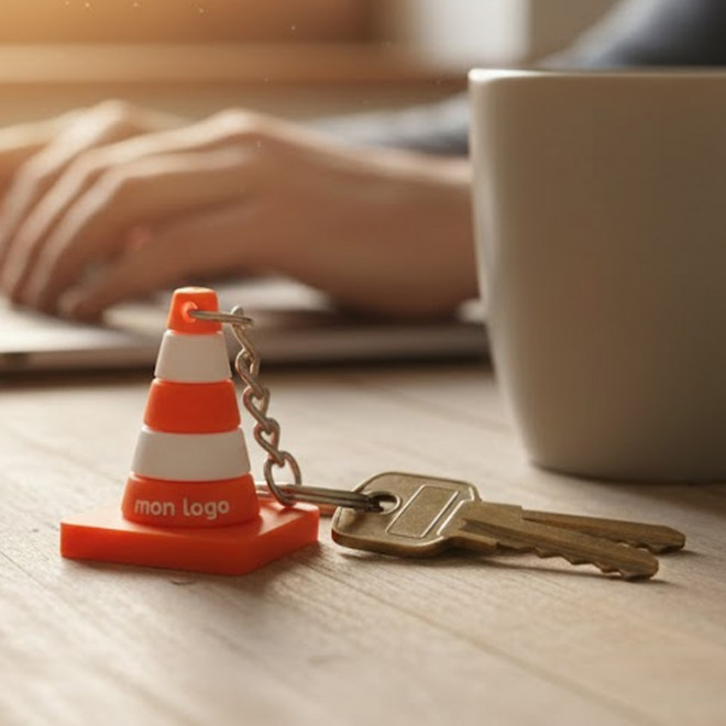PORTE CLES PVC 3D CONE CHANTIER PERSONNALISABLE 'CONY'